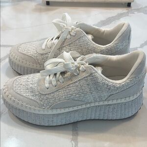 Like Chloe White Woven Knit Lace-Up Sneakers